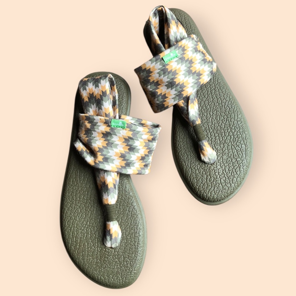 Sanuk Yoga Sling 2 Prints Sandal Chevron Green Neutral Summer Casual NEW Women 7
